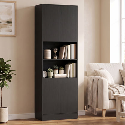 170cm Kitchen Pantry Cabinet with Soft-Close Hinges, Black Wood Effect