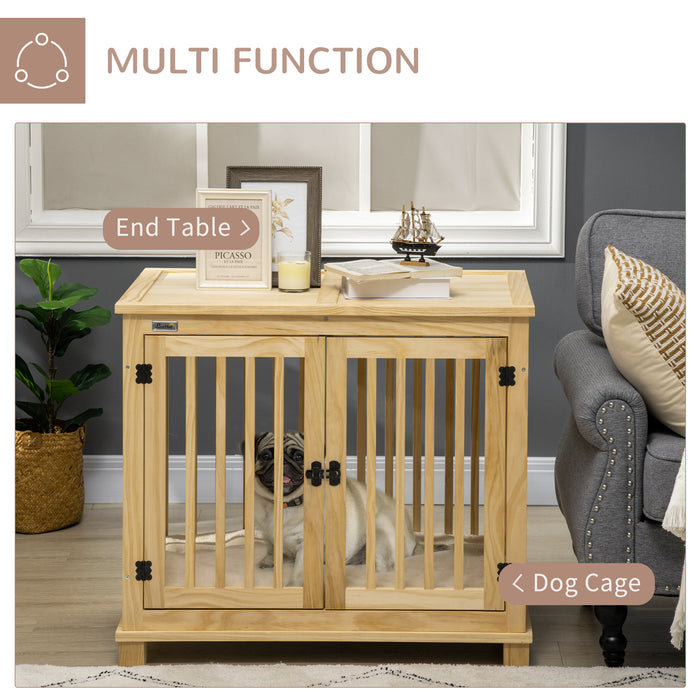 Wooden Dog Crate End Table w/ Soft Washable Cushion, for Medium Dogs