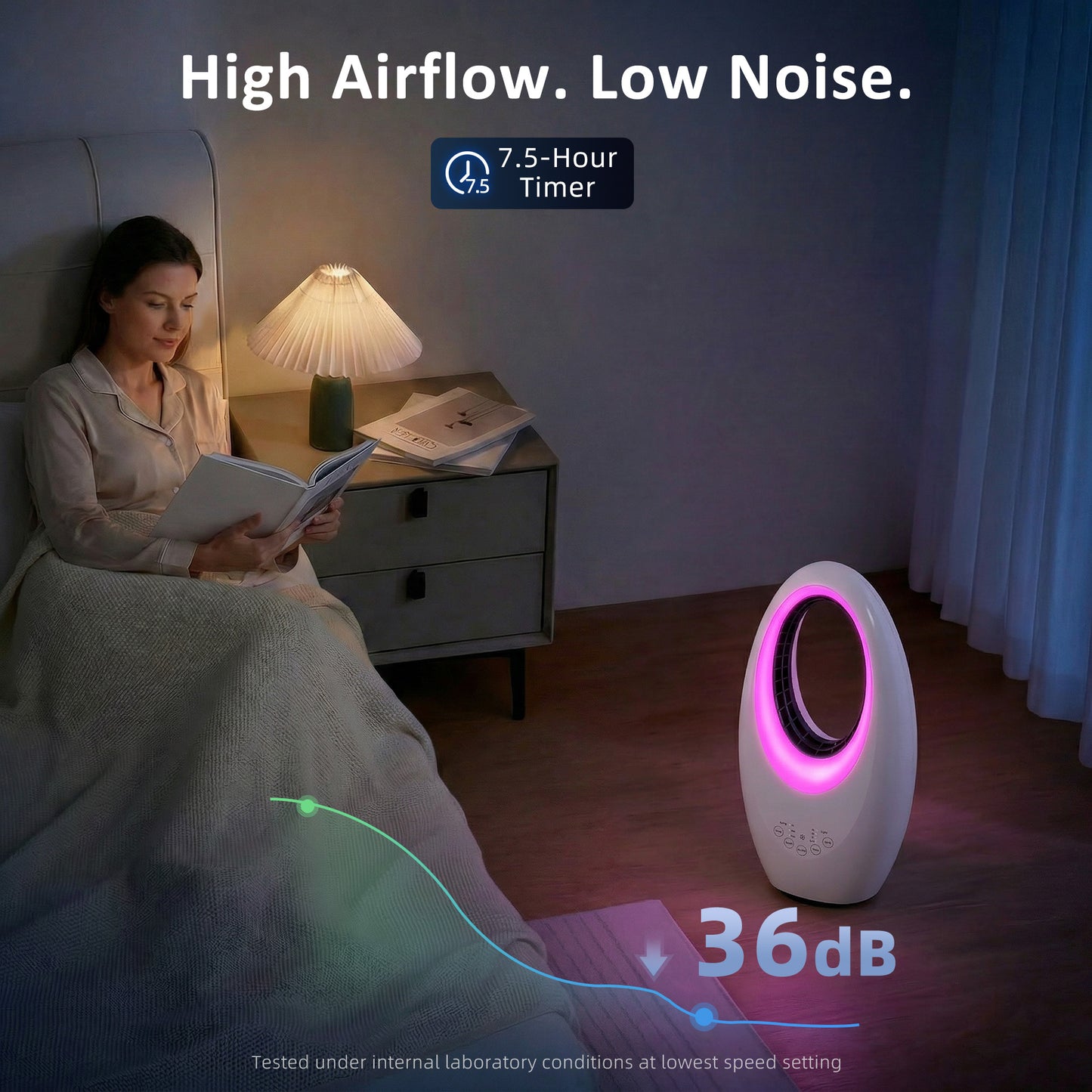Bladeless Tower Fan for Bedroom, 36dB Standing Cooling Fan, White