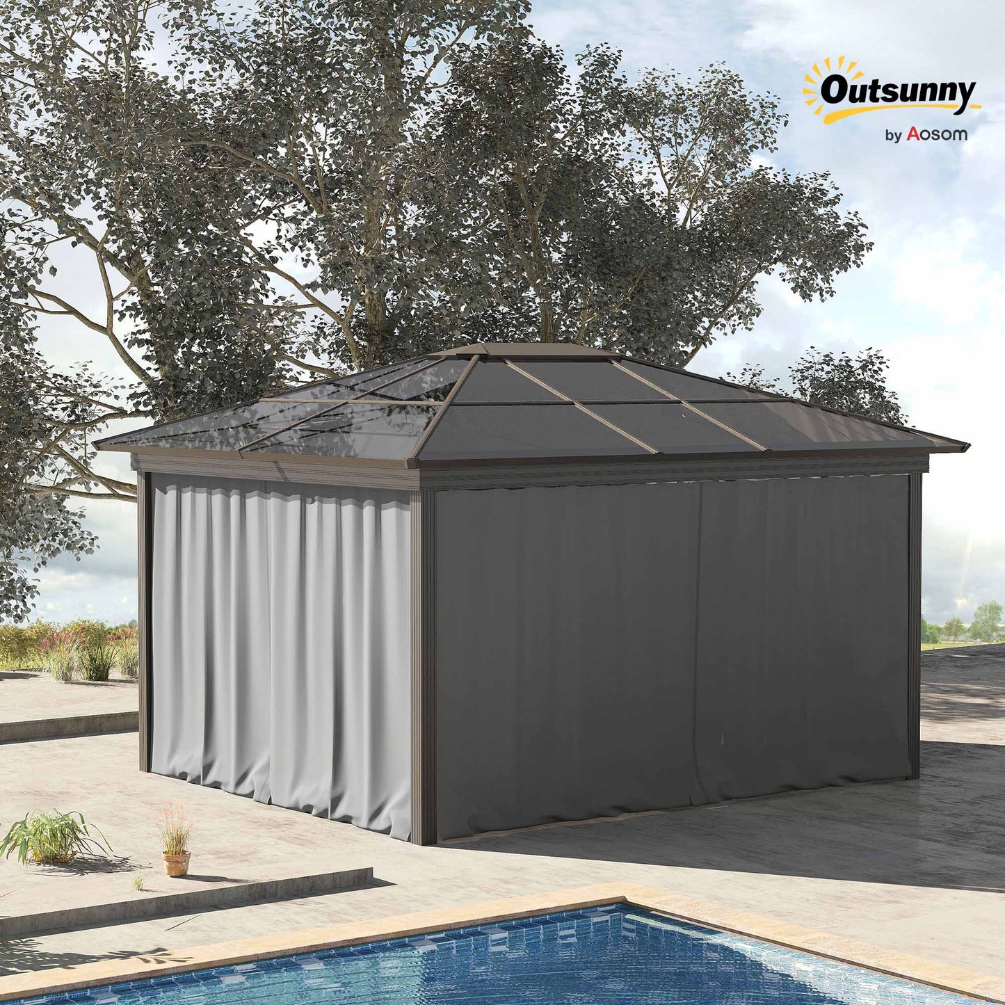 4 Pack Replacement Gazebo Curtains Privacy Panel for Most 3 x 3m Gazebo Canopy Pavillion Outdoor Shelter Sidewalls Accessories Light Grey