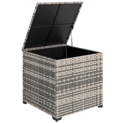 253L Garden Storage Box, Rattan Deck Box with Liner, Mixed Grey