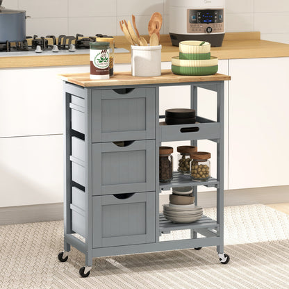 Rolling Kitchen Island Cart, Bar Serving Cart on Wheels Grey