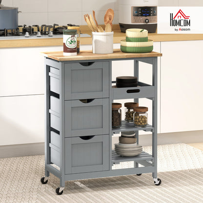 Rolling Kitchen Island Cart, Bar Serving Cart on Wheels Grey