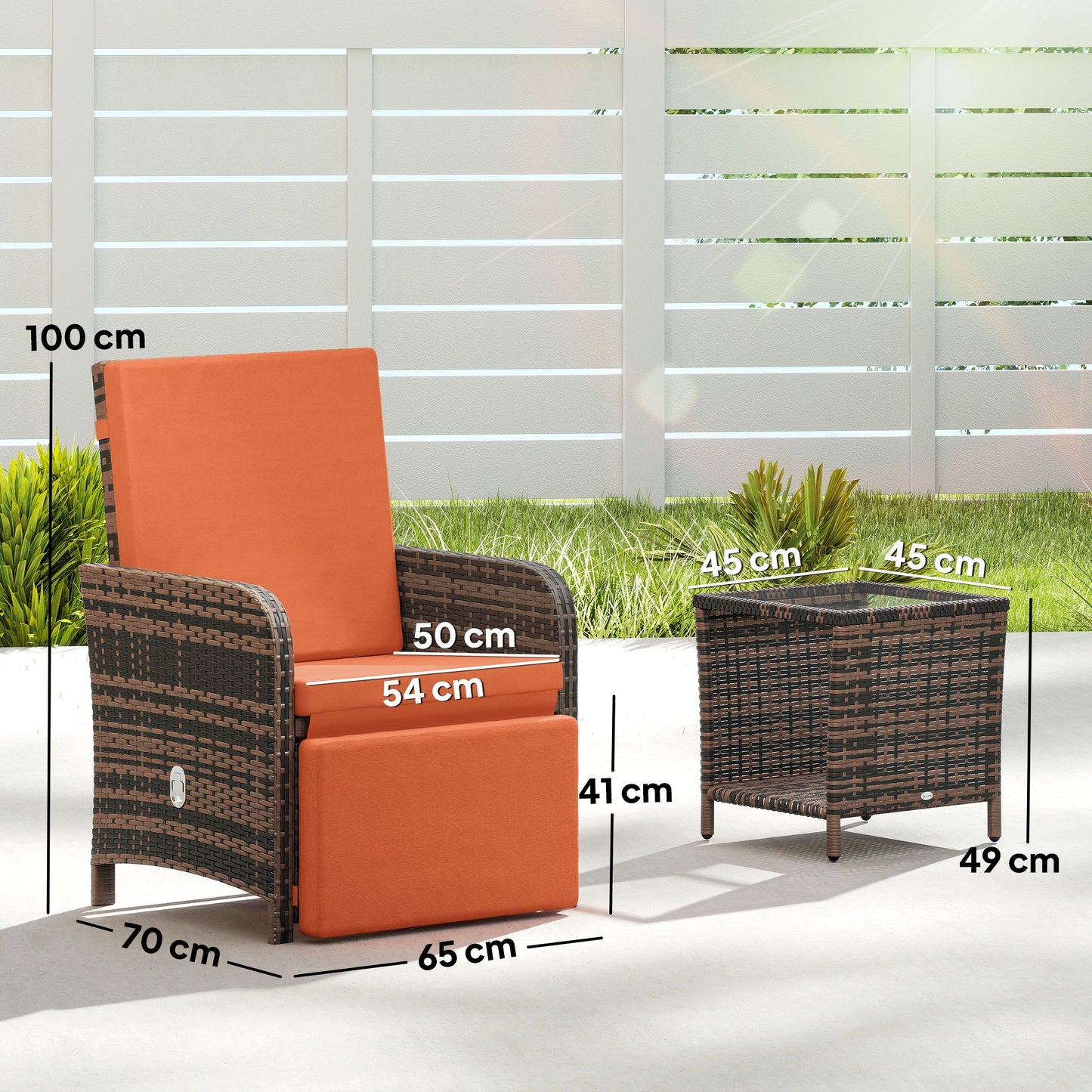 3 Pieces Rattan Bistro Set w/ Adjustable Backrest - Orange