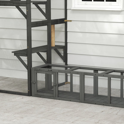 Outdoor Cat Tunnel, Wooden Extendable Pet Run, for Kitty, Puppy, Grey