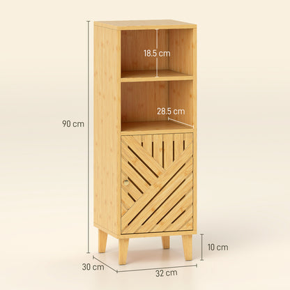 Narrow Bathroom Storage Cabinet with Open Compartments, Natural