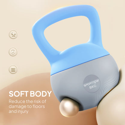 8KG Kettlebell w/ Soft Body, Non-Slip Handle, Light Blue and Grey