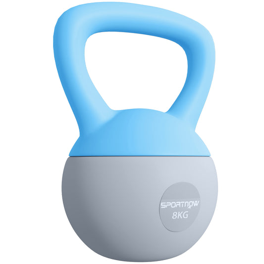 8KG Kettlebell w/ Soft Body, Non-Slip Handle, Light Blue and Grey