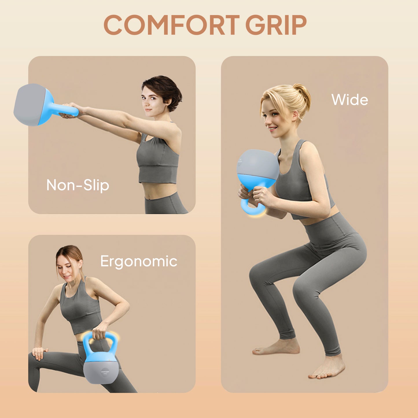 8KG Kettlebell w/ Soft Body, Non-Slip Handle, Light Blue and Grey