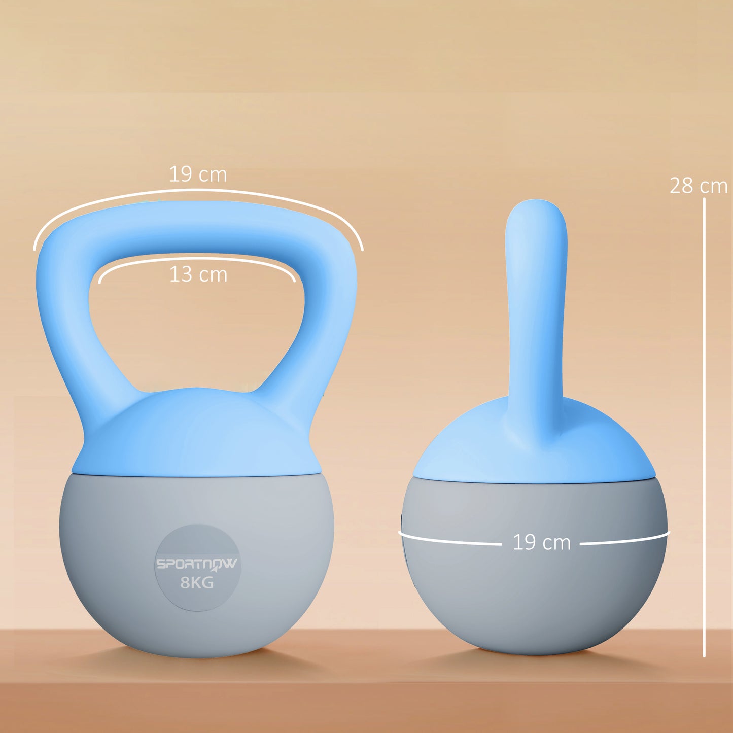 8KG Kettlebell w/ Soft Body, Non-Slip Handle, Light Blue and Grey