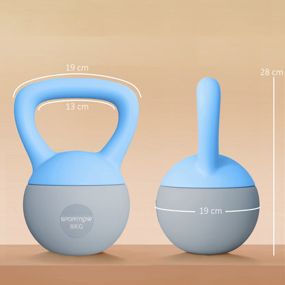 8KG Kettlebell w/ Soft Body, Non-Slip Handle, Light Blue and Grey