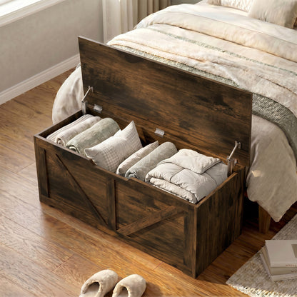 Storage Trunk for Living Room with Safety Hinges, 100cm, Rustic Brown