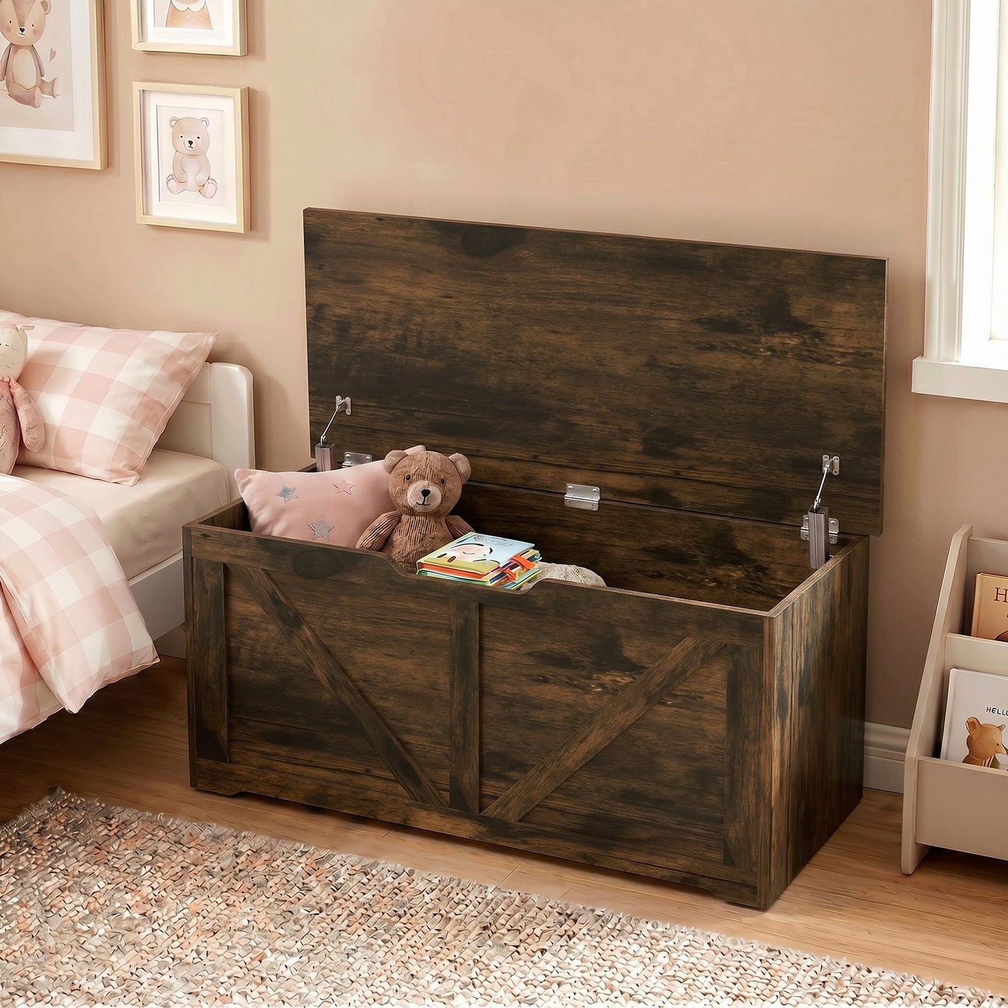 Storage Trunk for Living Room with Safety Hinges, 100cm, Rustic Brown