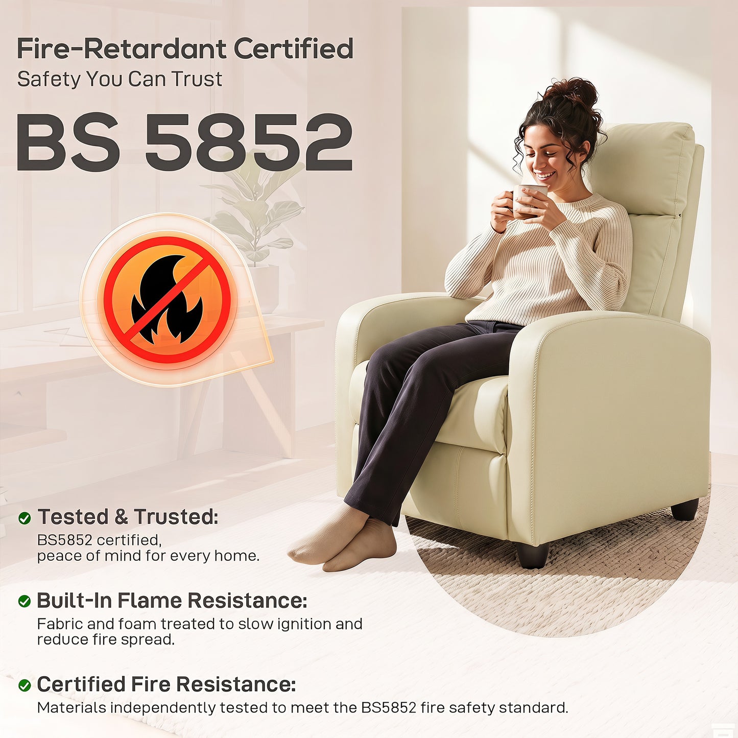 Recliner Sofa Chair PU Leather Massage Armcair w/ Remote, Cream White