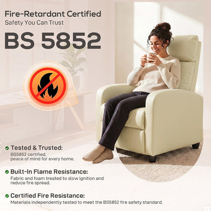 Recliner Sofa Chair PU Leather Massage Armcair w/ Remote, Cream White