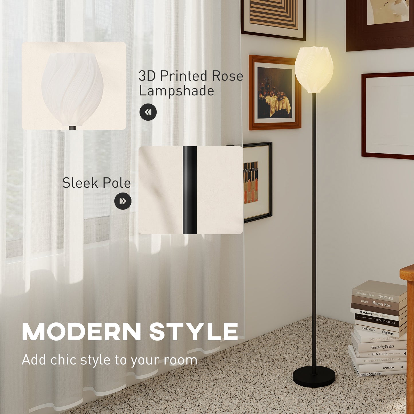 3D Printed Standing Lamp with Shade, E27 Holder without Bulb, White