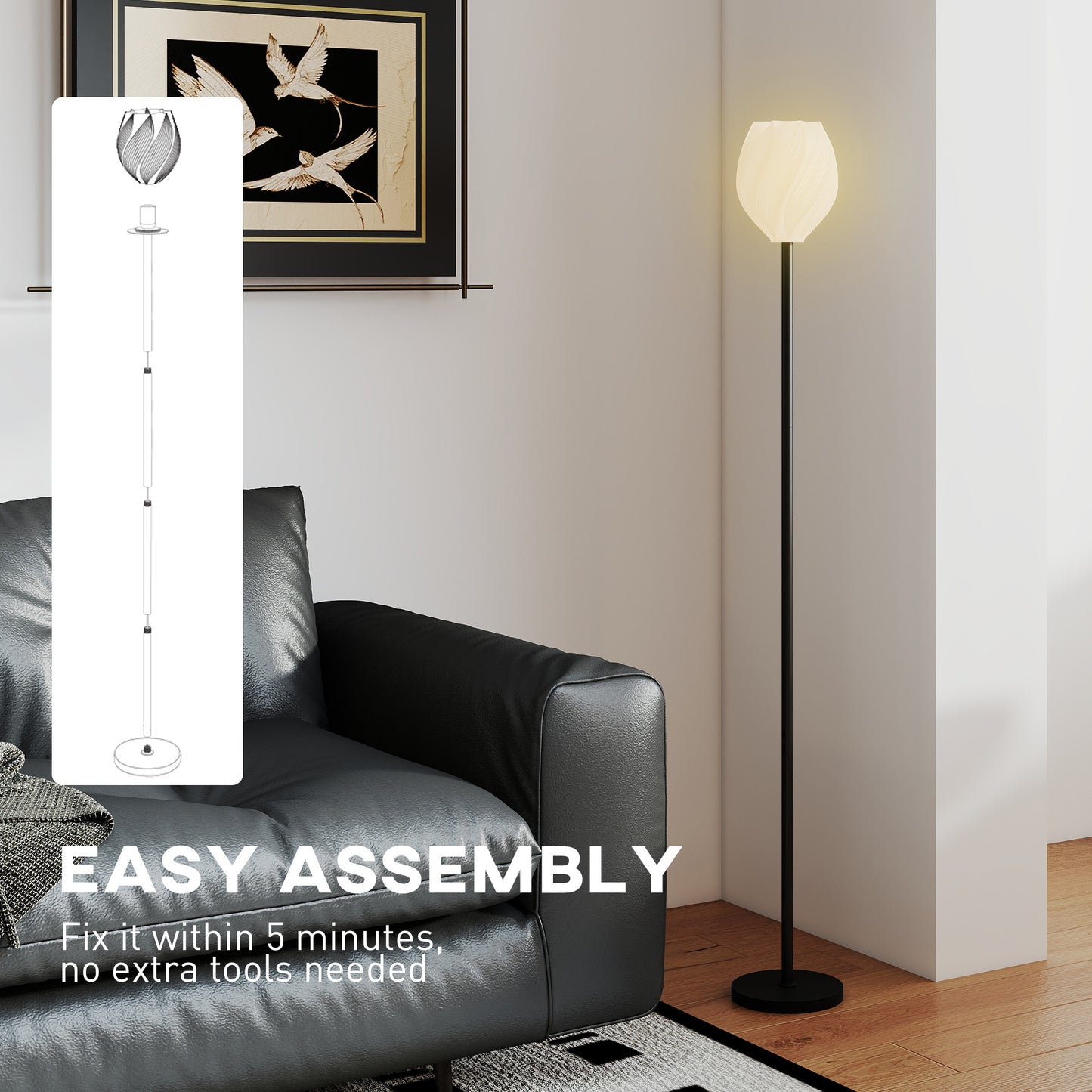 3D Printed Standing Lamp with Shade, E27 Holder without Bulb, White