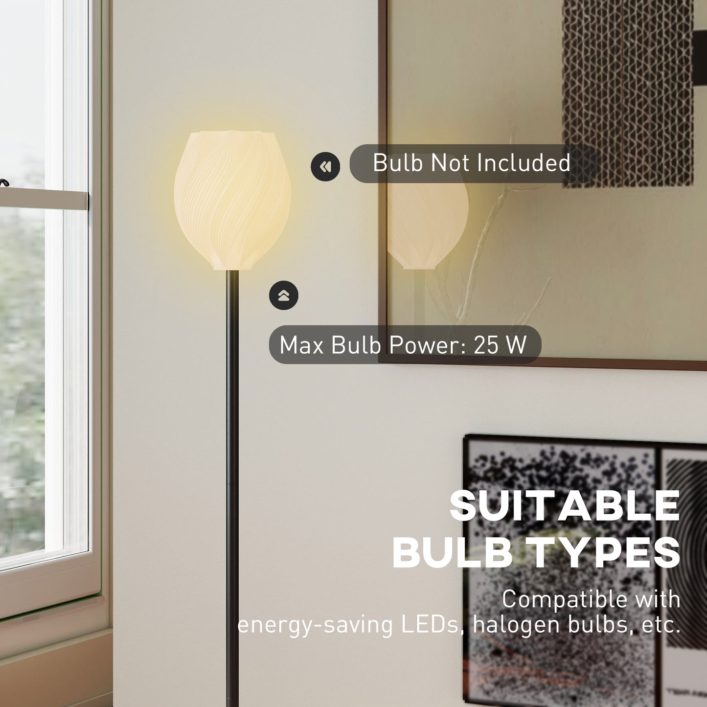 3D Printed Standing Lamp with Shade, E27 Holder without Bulb, White