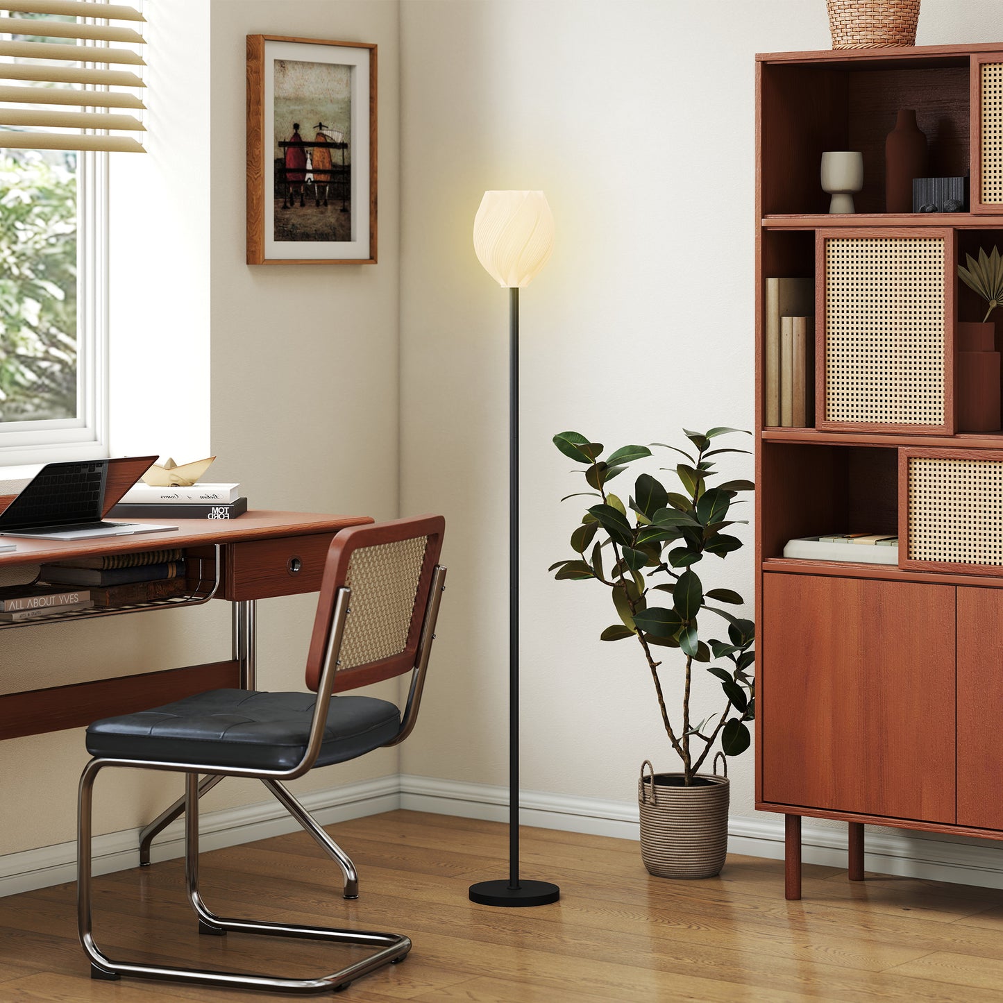 3D Printed Standing Lamp with Shade, E27 Holder without Bulb, White