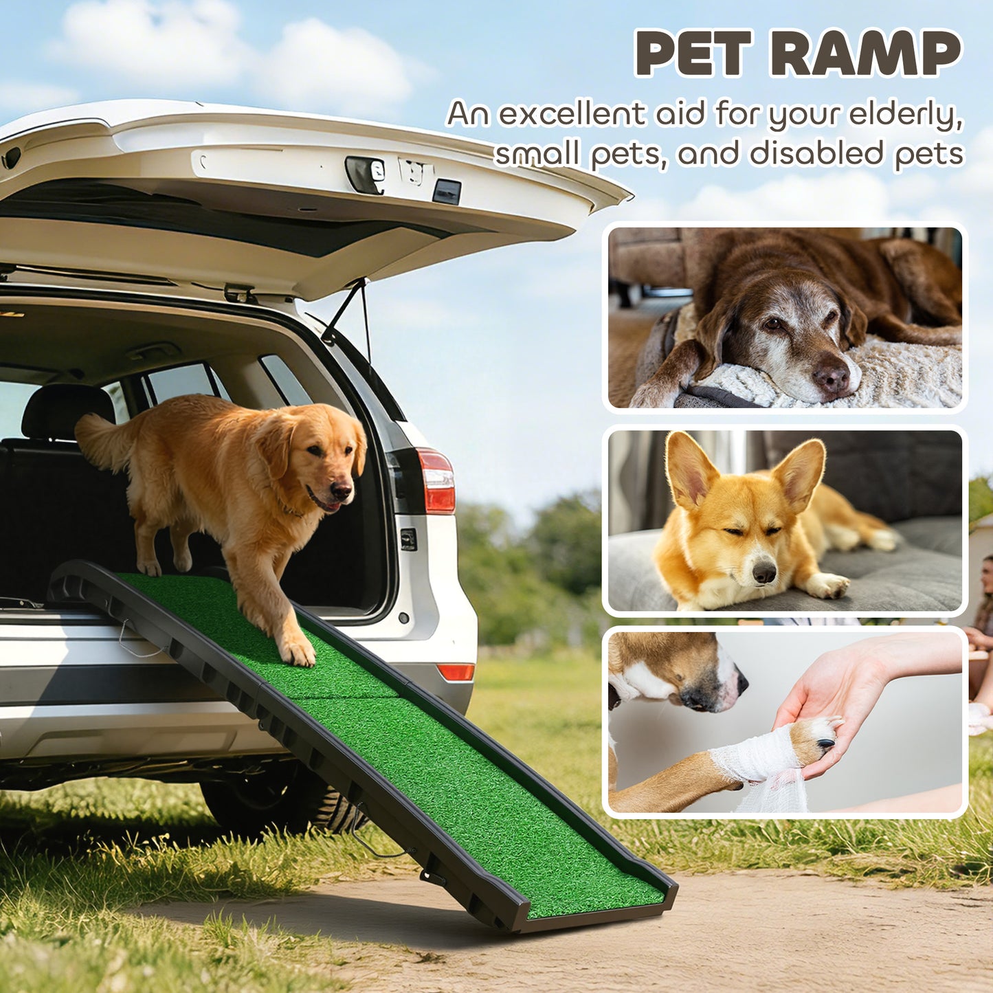 Dog Ramp for Car Foldable & Portable, Artificial Anti-slip Surface