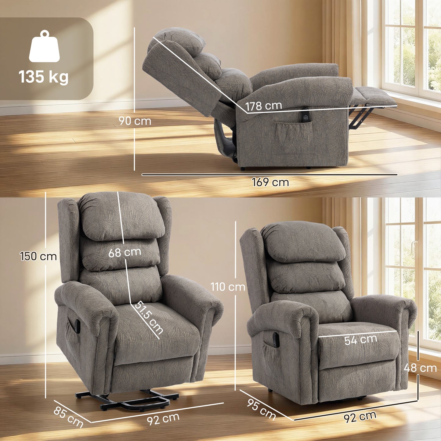 Power Lift Recliner Chair for Elderly with Remote Control, Dark Grey