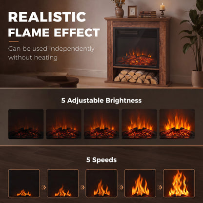 1800W Freestanding Electric Fireplace Suite with Log Shelf and Remote - Oak Effect