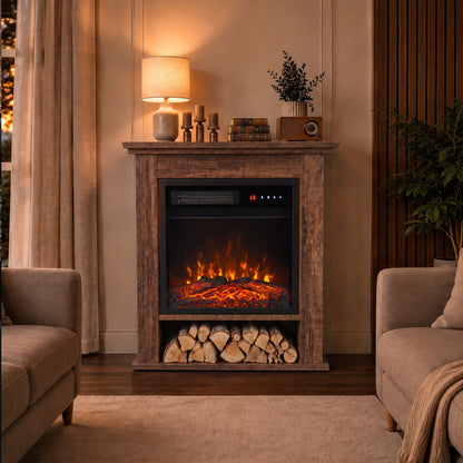 1800W Freestanding Electric Fireplace Suite with Log Shelf and Remote - Oak Effect