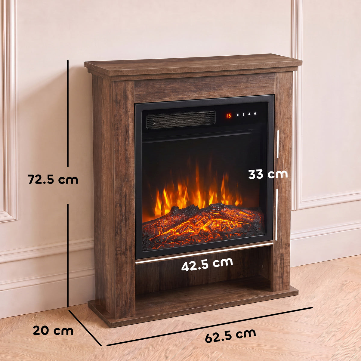 1800W Freestanding Electric Fireplace Suite with Log Shelf and Remote - Oak Effect
