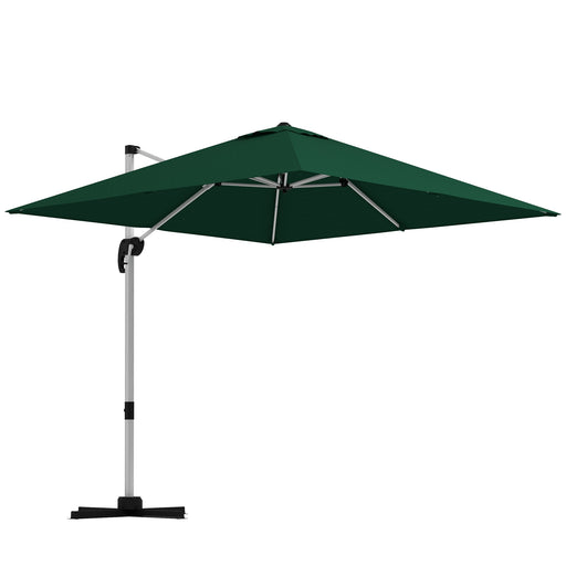 3 x 3(m) Square Cantilever Parasol with Cross Base, Crank Handle, Tilt, 360¬∞ Rotation and Aluminium Frame, Green