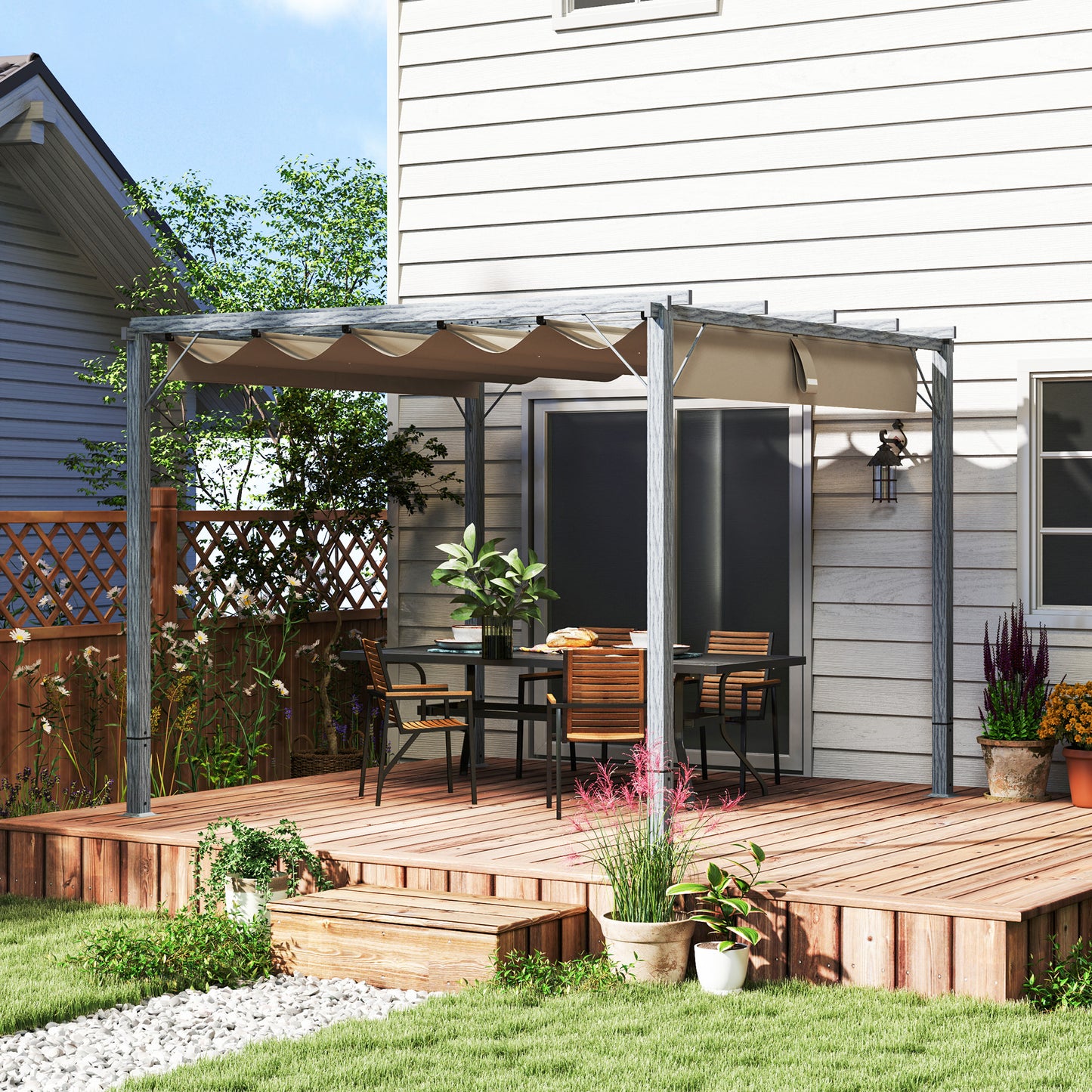 3 x 3(m) Aluminium Garden Pergola with Retractable Roof, Grey