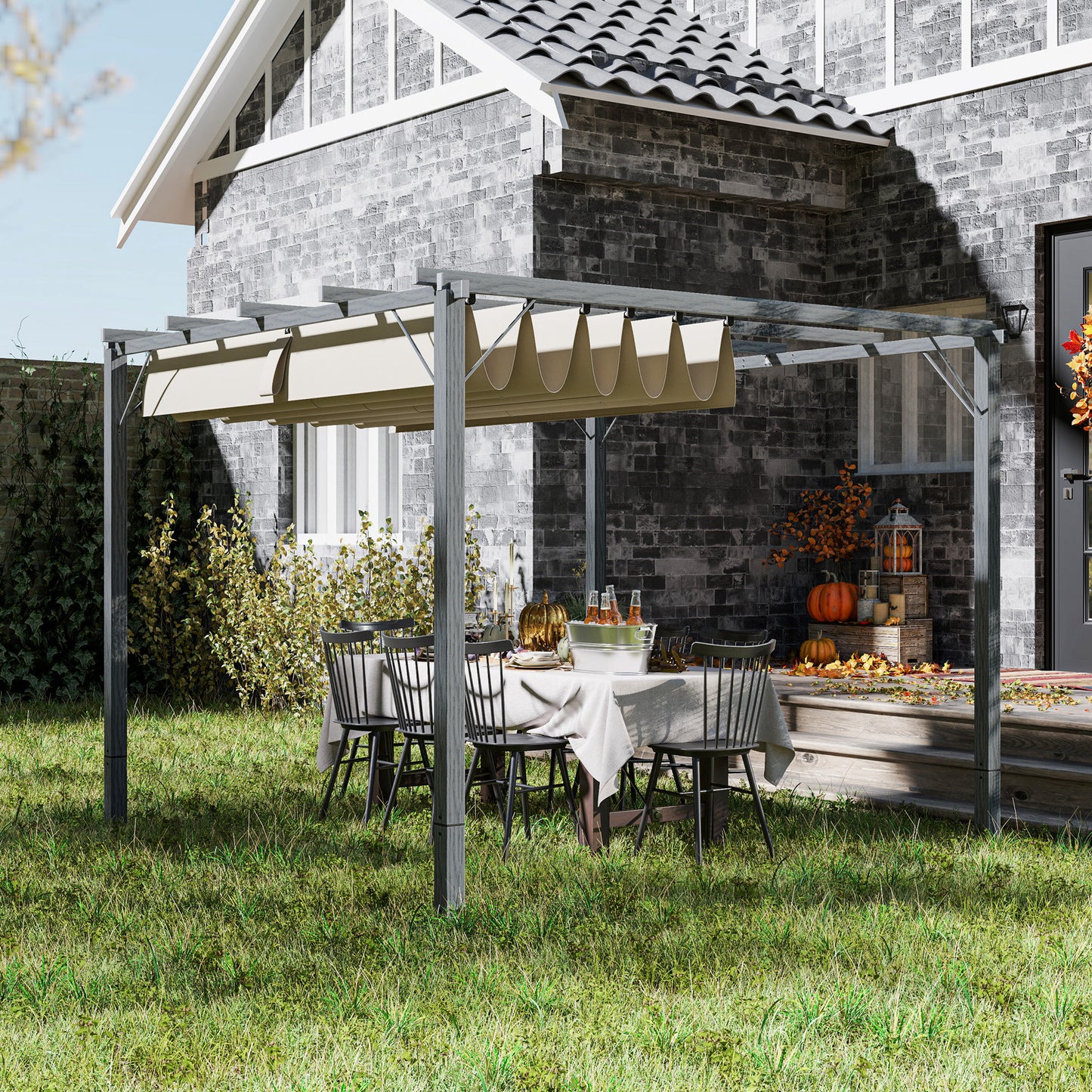3 x 3(m) Aluminium Garden Pergola with Retractable Roof, Grey