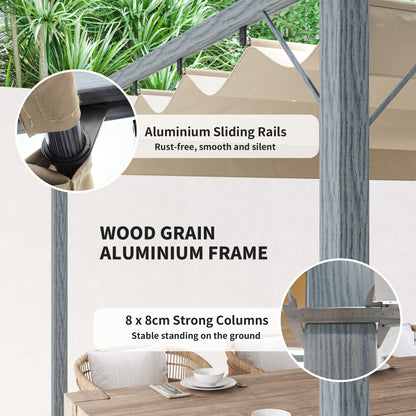 3 x 3(m) Aluminium Garden Pergola with Retractable Roof, Grey