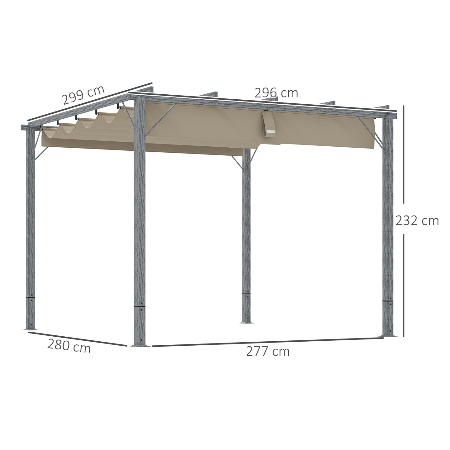 3 x 3(m) Aluminium Garden Pergola with Retractable Roof, Grey