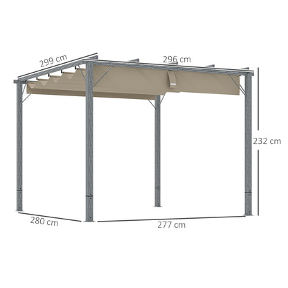 3 x 3(m) Aluminium Garden Pergola with Retractable Roof, Grey