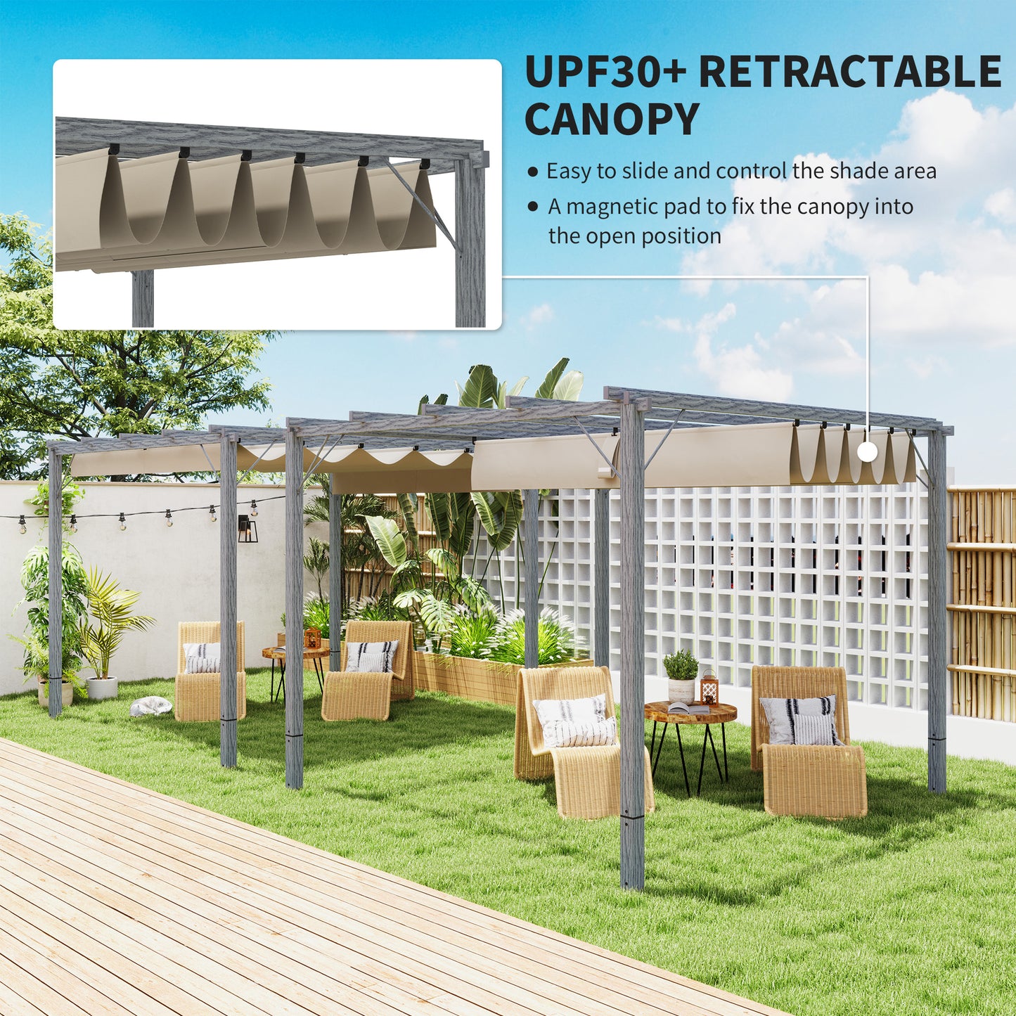 3 x 3(m) Aluminium Garden Pergola with Retractable Roof, Grey