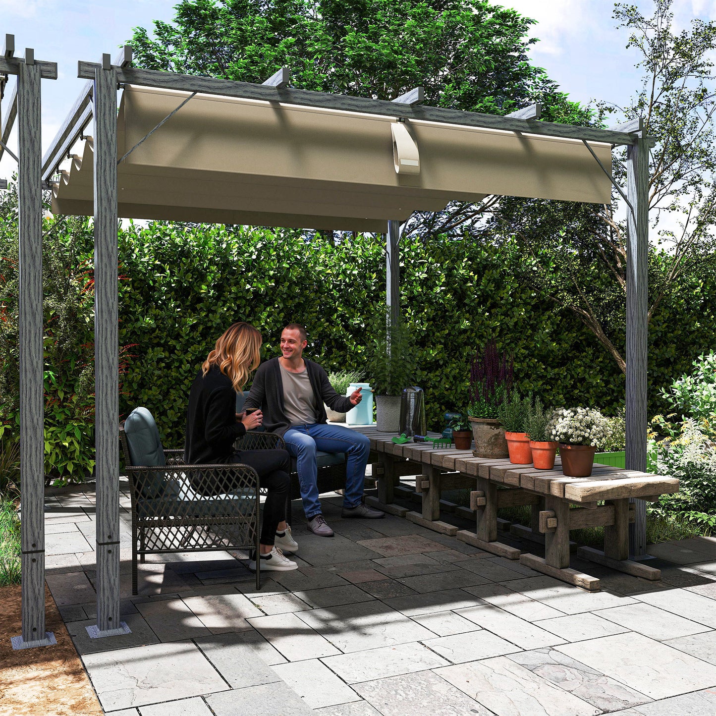 3 x 3(m) Aluminium Garden Pergola with Retractable Roof, Grey