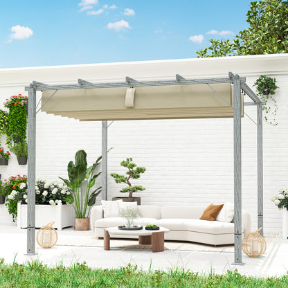 3 x 3(m) Aluminium Garden Pergola with Retractable Roof, Grey
