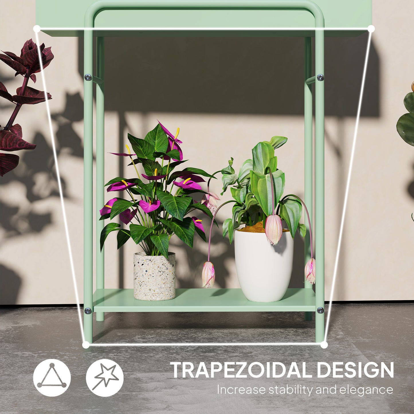 2 Tier Plant Stand, Metal Plant Rack with Drain Holes, Green