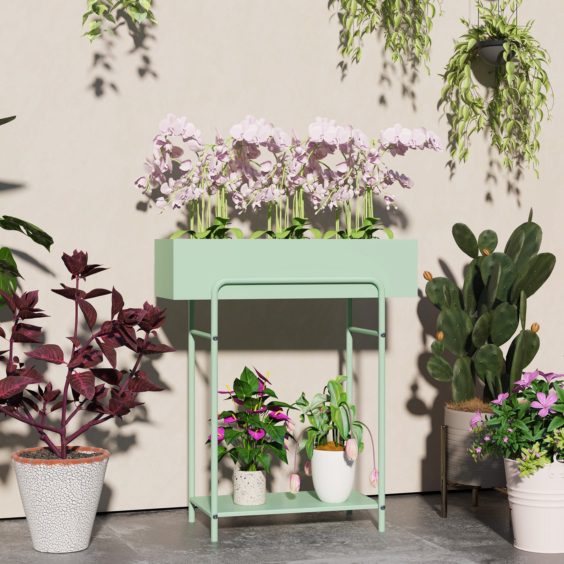 2 tier plant rack 2 Tier Plant Stand, Metal Plant Rack with Drain Holes, Green – QuidsIn Superstore