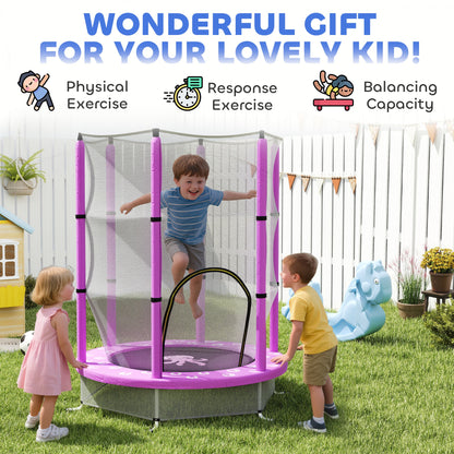 4.6FT Kids Trampoline with Safety Enclosure Net, Purple