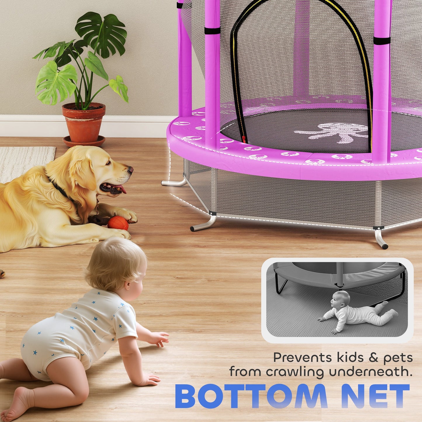 4.6FT Kids Trampoline with Safety Enclosure Net, Purple