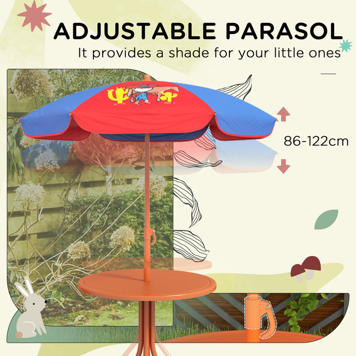 Kids Picnic Table and Chair Set Cowboy Themed Outdoor Garden Furniture w/ Foldable Chairs, Adjustable Parasol