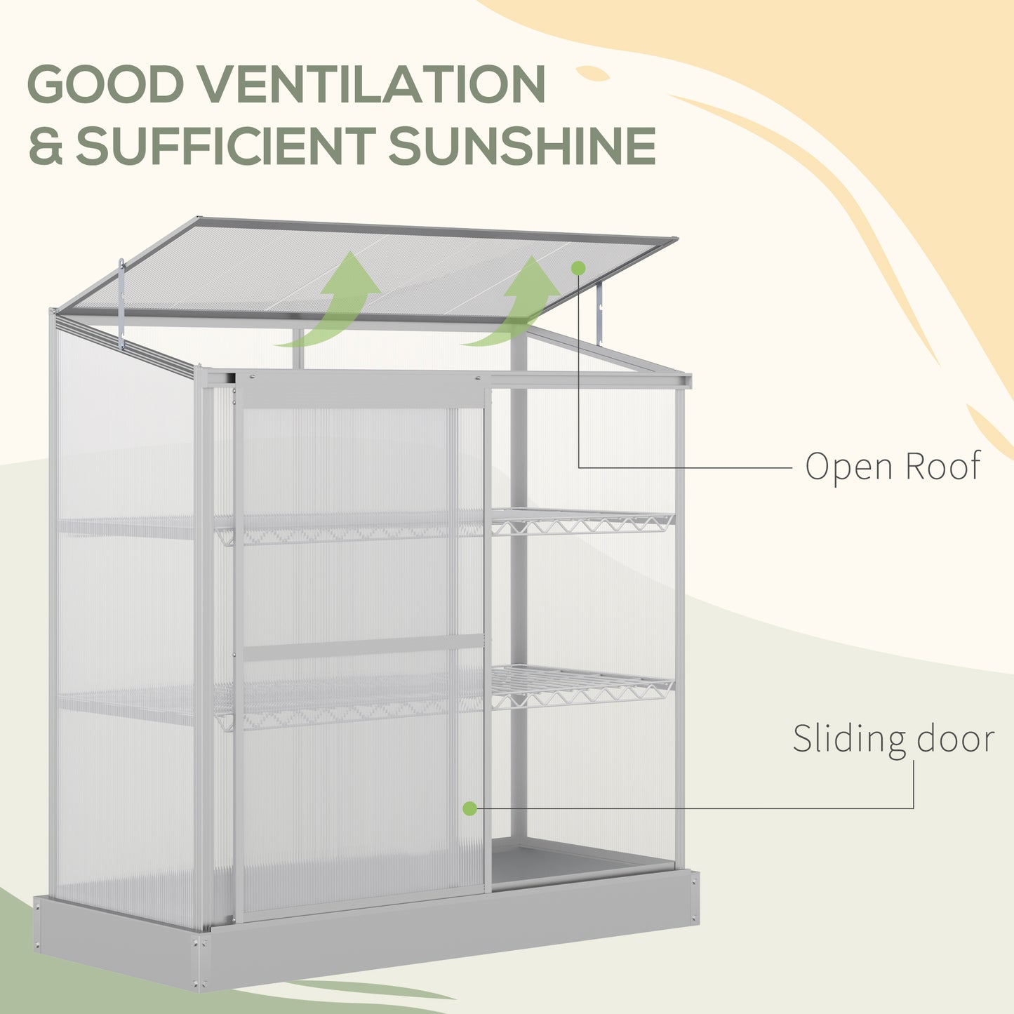 Outsunny 3 Tier Greenhouse Garden Outdoor Cold Frame Plant Flower Growth Transparent Polycarbonate Board Openable Roof Sliding Door w / Foundation 131L x 58W x 140H cm