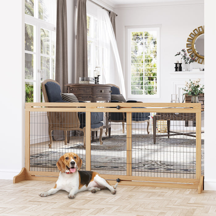 Adjustable Wooden Pet Gate Freestanding Dog Barrier for Doorway