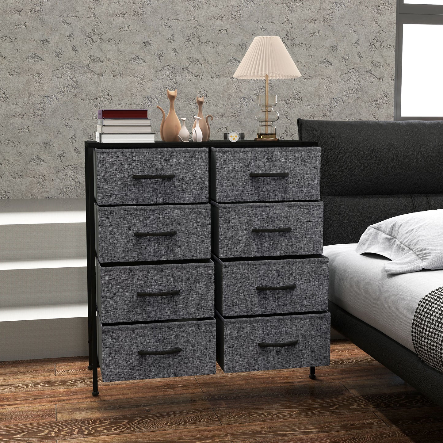 8 Drawer Fabric Chest of Drawers w/ Wooden Top for Hallway Black