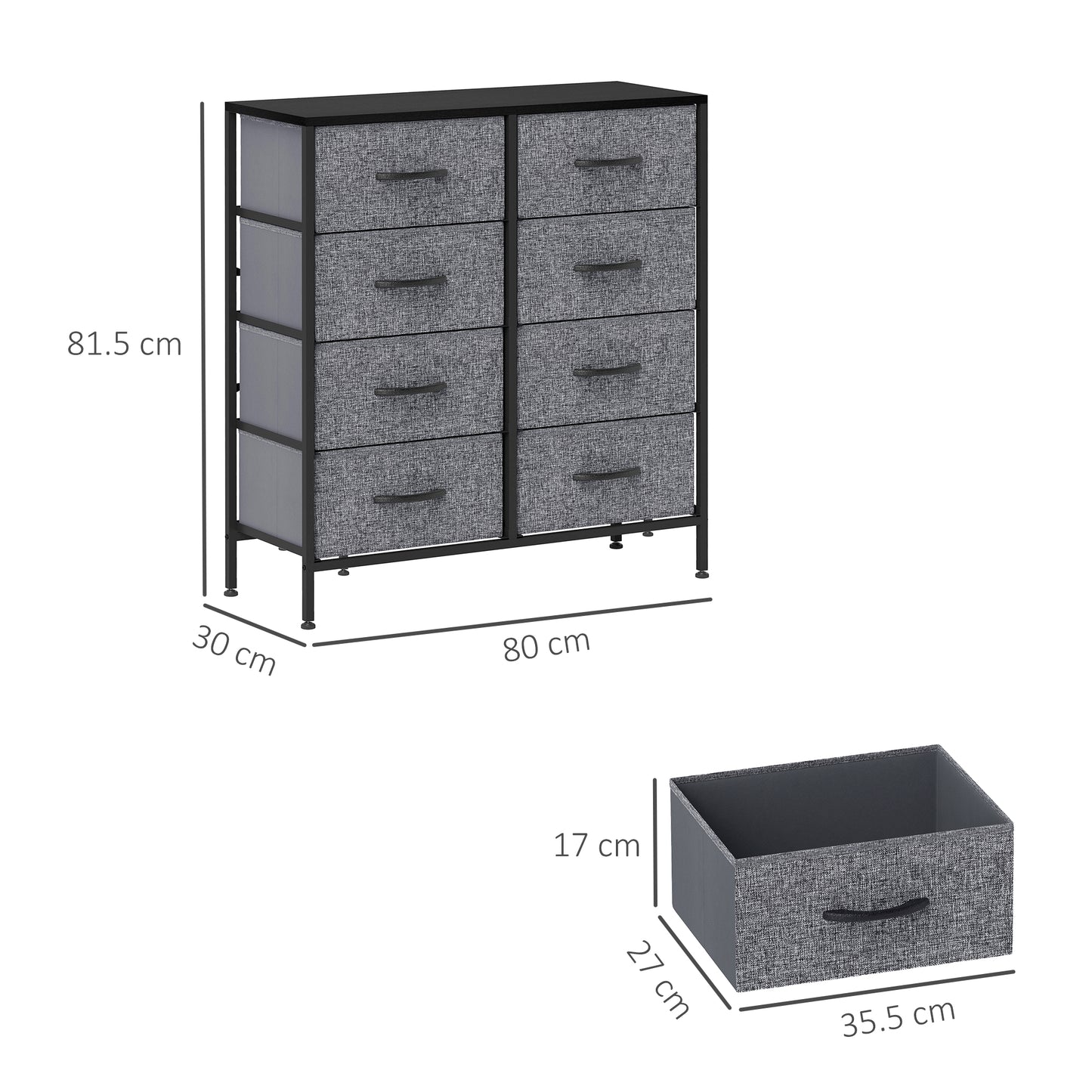 8 Drawer Fabric Chest of Drawers w/ Wooden Top for Hallway Black