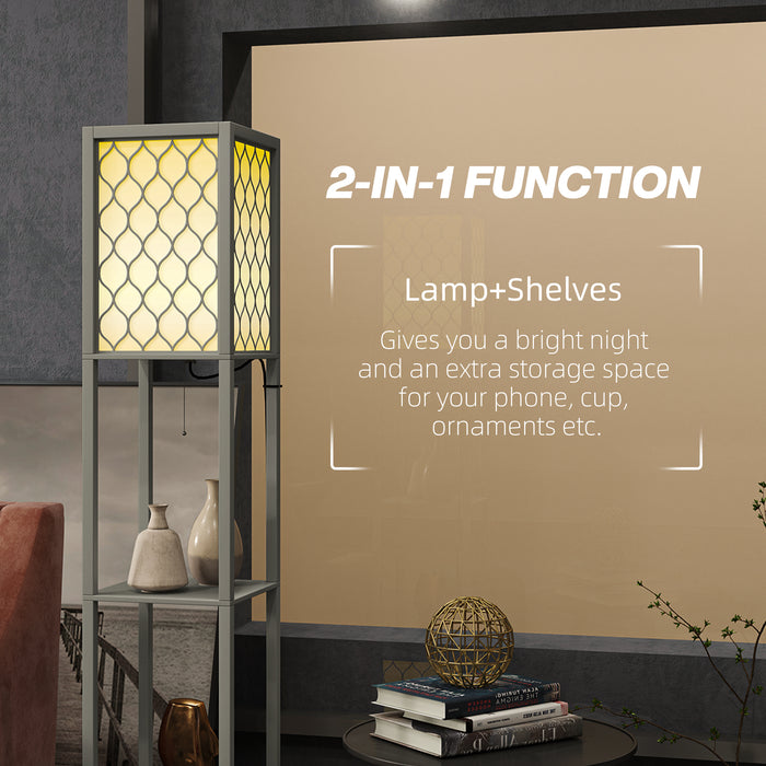 2-Light Modern Floor Lamp with Shelves for Living Room, Bedroom, Grey