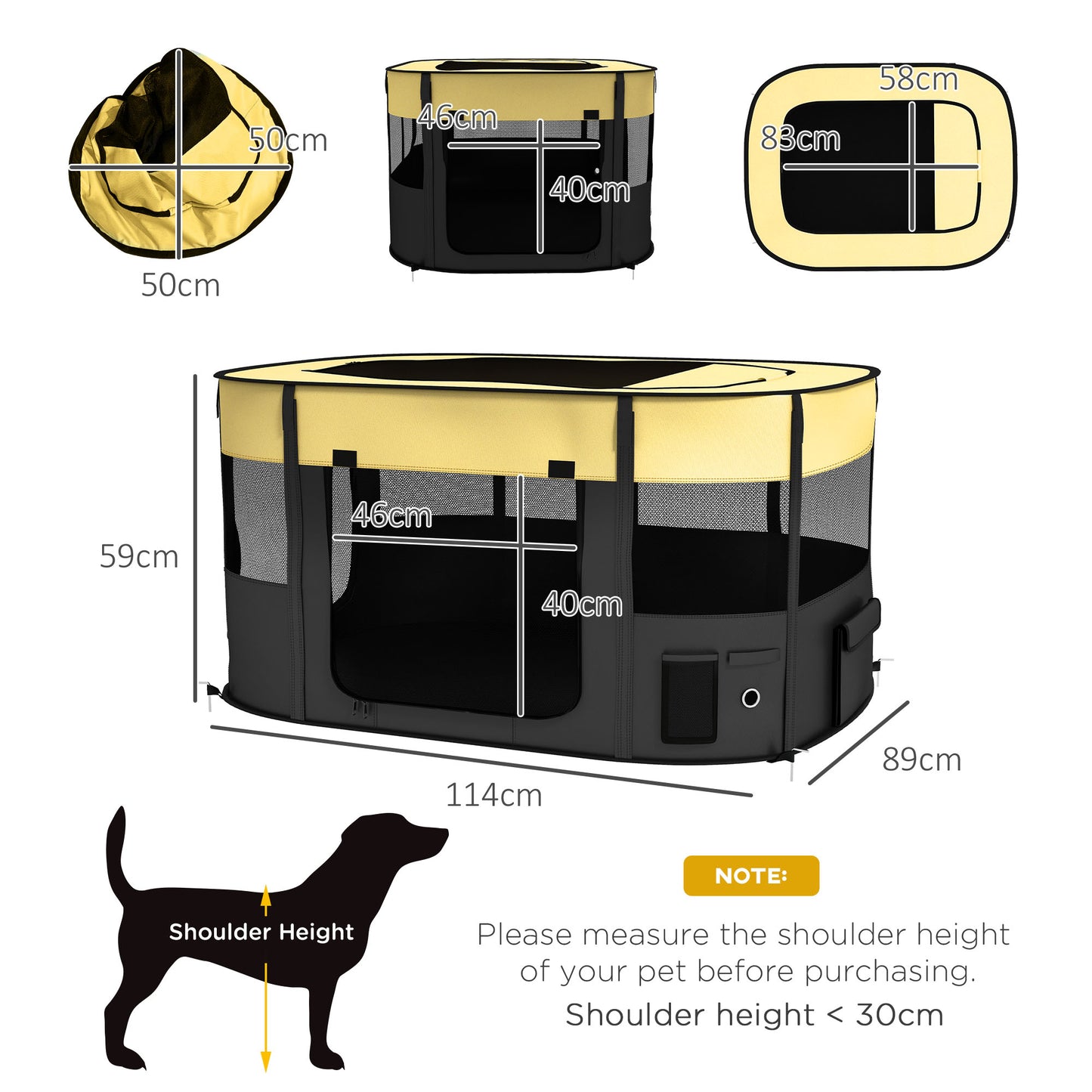 Portable Dog Pen for Puppies, Rabbits, Kittens, Guinea Pigs - Yellow