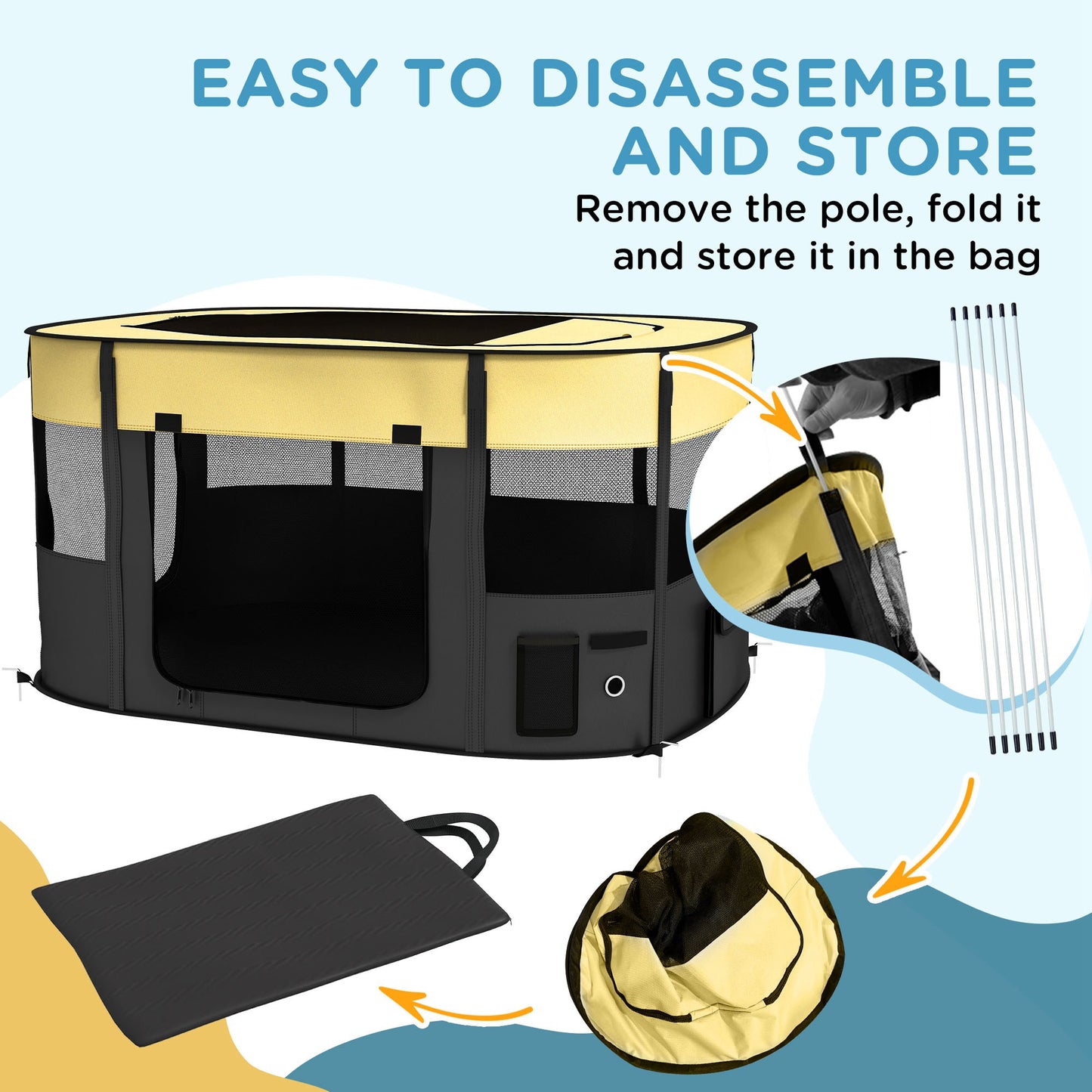 Portable Dog Pen for Puppies, Rabbits, Kittens, Guinea Pigs - Yellow