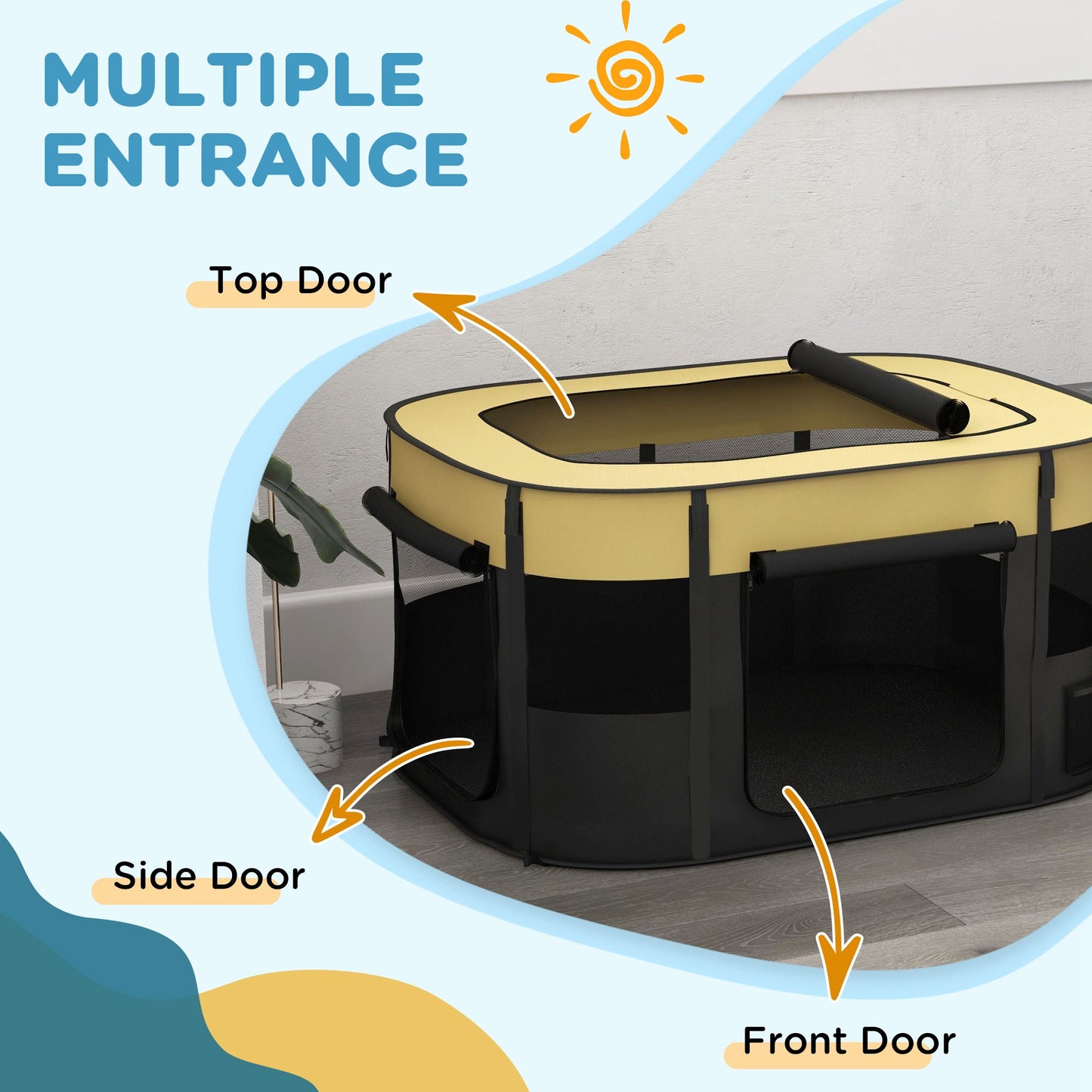 Portable Dog Pen for Puppies, Rabbits, Kittens, Guinea Pigs - Yellow